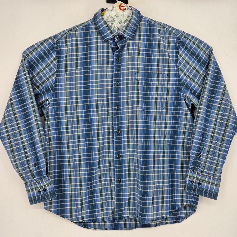 Tommy Bahama Shirt Mens Large Button Up Long Sleeve Casual Blue Plaid